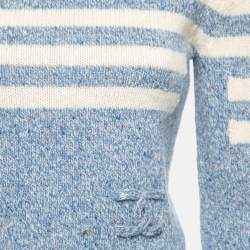 Pre Owned Chanel Blue Intarsia Knit Wool Turtle Neck Jumper S 