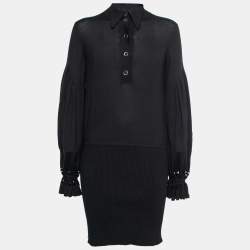 Chanel Black Cashmere Ribbed Knit Dress M