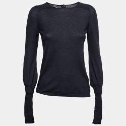 Chanel Dark Blue Cashmere & Silk Button Front Sweater S