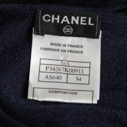 Chanel Dark Blue Cashmere & Silk Button Front Sweater S