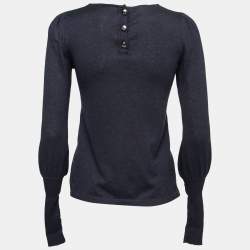Chanel Dark Blue Cashmere & Silk Button Front Sweater S