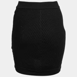 Pre Owned Chanel Black Wool Knit Asymmetric Hem Short Skirt M