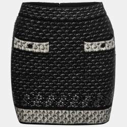 مملوكة مسبقًا Chanel Black Mohair & Cashmere Patterned Knit Mini Skirt S