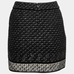 مملوكة مسبقًا Chanel Black Mohair & Cashmere Patterned Knit Mini Skirt S