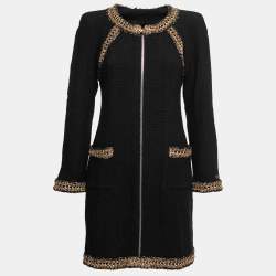 Pre Owned Chanel Black Wool Soutache Braided Long Sleeve Dress M