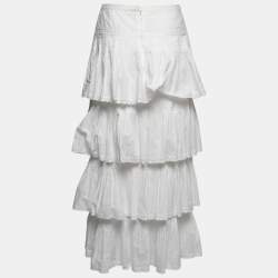 Chanel White Cotton Tiered Maxi Skirt M Chanel