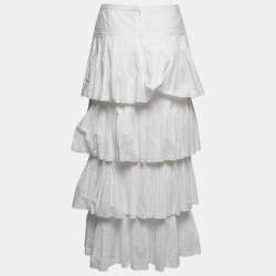 Pre Owned Chanel White Cotton Tiered Maxi Skirt M