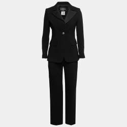 Pre Owned Chanel Black Wool Single-Breasted Suit S   