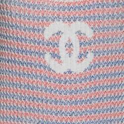 Pre Owned Chanel Red & Blue Logo Patterned Knit Midi Dress L