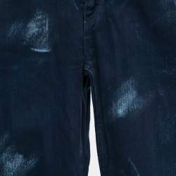 Pre Owned Chanel Navy Blue Denim Graffiti Print Straight Jeans S Waist 28"