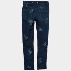 Pre Owned Chanel Navy Blue Denim Graffiti Print Straight Jeans S Waist 28"