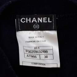 Pre Owned Chanel Dark Blue Cashmere Button Embellished Sweater Top M