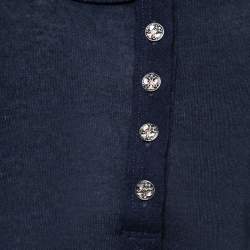 Pre Owned Chanel Dark Blue Cashmere Button Embellished Sweater Top M