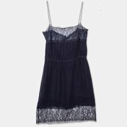 Chanel Navy Blue Silk Lace Tim Cami Dress M