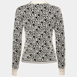 Pre Owned Chanel Monochrome Logo Jacquard Wool Sweater S