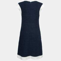 Chanel Blue & WhiteTweed Sleeveless Shift Dress M