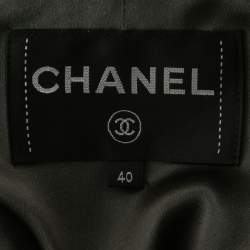 Pre Owned Chanel Black Tweed & Leather Trimmed Jacket M
