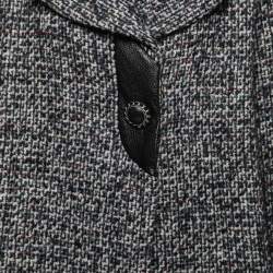Pre Owned Chanel Black Tweed & Leather Trimmed Jacket M