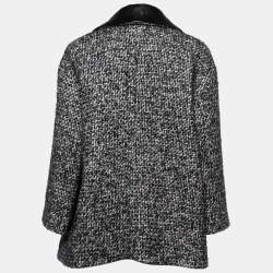 Pre Owned Chanel Black Tweed & Leather Trimmed Jacket M