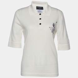 Chanel Cream Embroidered Cashmere Polo T-Shirt L Chanel | TLC