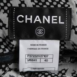 Pre Owned Chanel Black & White Printed Silk Chiffon Knotted Midi Dress M