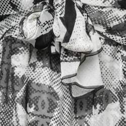 Pre Owned Chanel Black & White Printed Silk Chiffon Knotted Midi Dress M