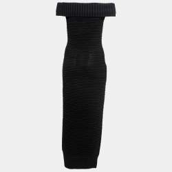 Chanel Black Ribbed Knit Off-Shoulder Long Dress M