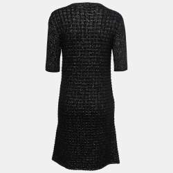 Chanel Black & Metallic Gold Knit Midi Dress M