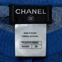 Pre Owned Chanel Blue Textured Knit Long Sleeve Mini Dress M