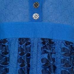 Pre Owned Chanel Blue Textured Knit Long Sleeve Mini Dress M