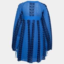 Pre Owned Chanel Blue Textured Knit Long Sleeve Mini Dress M
