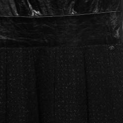 Chanel Black Leather & Tweed Midi Dress L