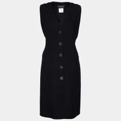 Chanel Black Wool Boucle Sleeveless Midi Dress L