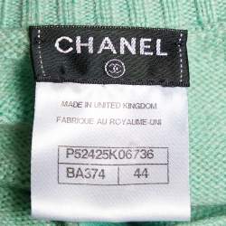 Pre Owned Chanel Mélange Green Cashmere Rib Knit Long Cardigan L