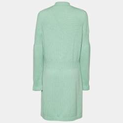 Pre Owned Chanel Mélange Green Cashmere Rib Knit Long Cardigan L