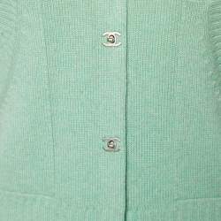 Pre Owned Chanel Mélange Green Cashmere Rib Knit Long Cardigan L