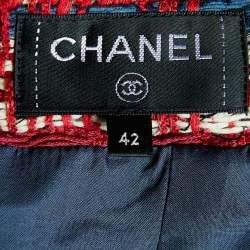 Pre Owned Chanel Multicolor Tweed Fringe Detail Knee Length Skirt L