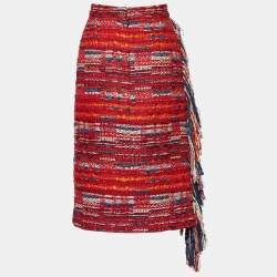 Pre Owned Chanel Multicolor Tweed Fringe Detail Knee Length Skirt L