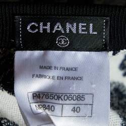 Chanel Monochrome Floral Jacquard Knit Ribbed Trim Short Sleeve Top M