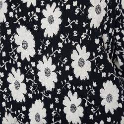 Chanel Monochrome Floral Jacquard Knit Ribbed Trim Short Sleeve Top M