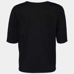 Pre Owned Chanel Black Jersey Detachable Camelia Brooch T-Shirt L