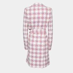Pre Owned Chanel Vintage Pink Fantasy Tweed Belted Coat M