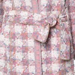 Pre Owned Chanel Vintage Pink Fantasy Tweed Belted Coat M