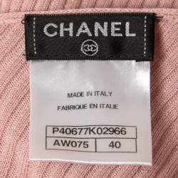 Pre Owned Chanel Light Pink Ribbed Knit Tank Top M