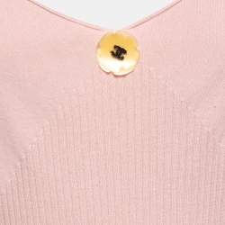 Pre Owned Chanel Light Pink Ribbed Knit Tank Top M