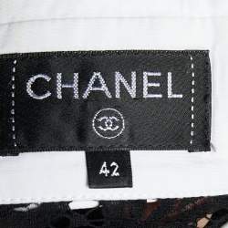 Pre Owned Chanel Black Lace Contrast Detail Button Front Sheer Shirt L