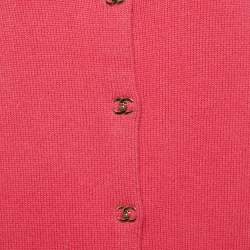 Pre Owned Chanel Pink Cashmere Buckle Lock Cardigan M