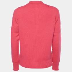 Pre Owned Chanel Pink Cashmere Buckle Lock Cardigan M