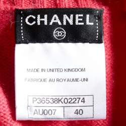 Pre Owned Chanel Pink Cashmere Buckle Lock Cardigan M
