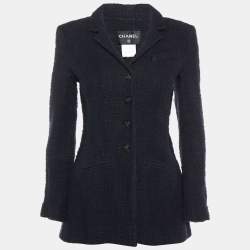 Chanel Black Tweed Button Front Blazer M